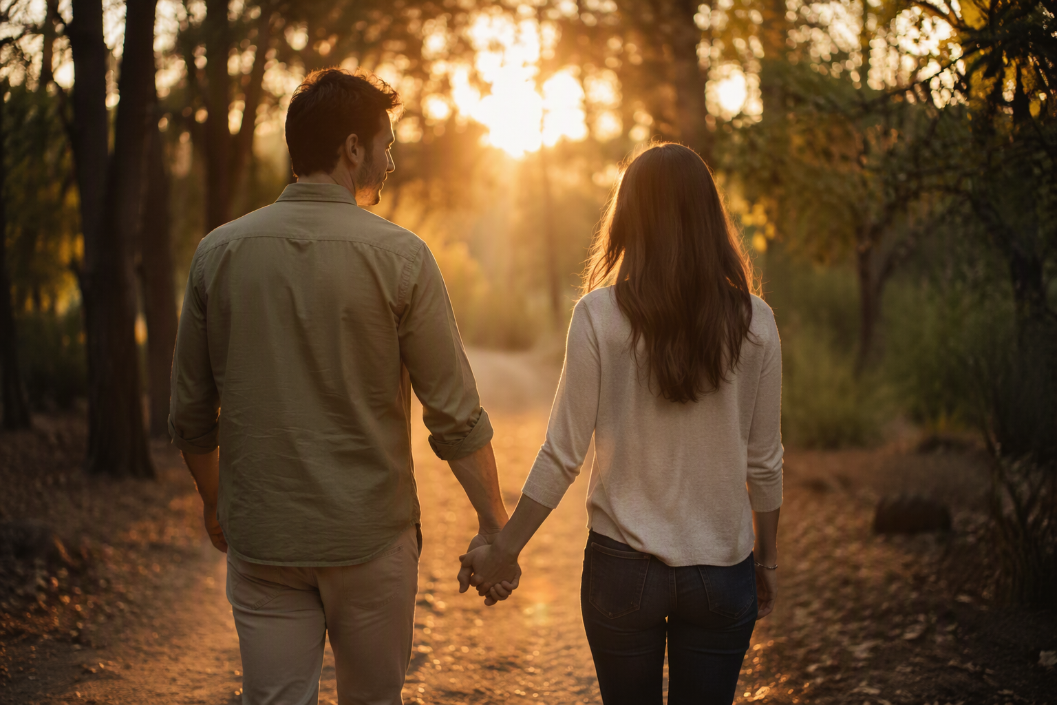 Pareja caminando unida simbolizando el encuentro entre almas gemelas